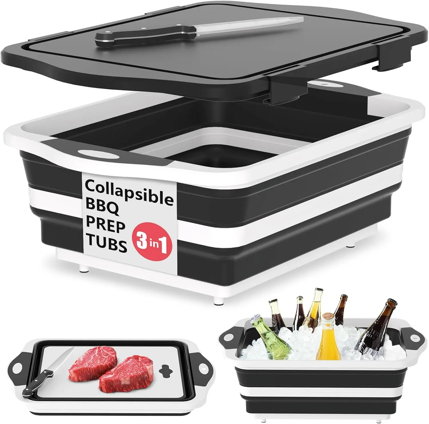Collapsible Camping Sink with Lid, 3-in-1 BBQ Prep Tub with Colander, Cutting Board & Knife Set for Grilling, Smoking, Outdoor
Collapsible Camping Sink with Lid, 3-in-1 BBQ Prep Tub with Colander, Cutting Board & Knife Set for Grilling, Smoking, Outdoor