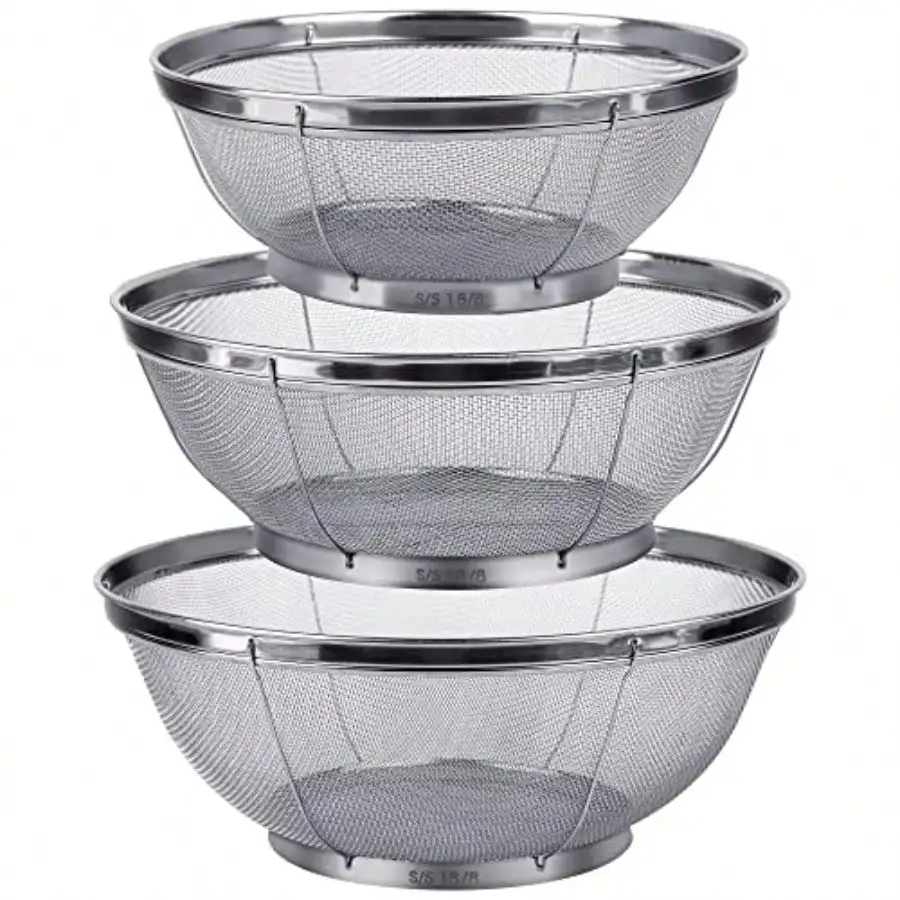 3 Pack Strainers For Kitchen 18 8 Stainless Steel Colander Fine Mesh Strainer For Pasta Rice And Fruit Sieve For Strain Drain Rinse Or Steam 5Quart 4Quart And 3Quart
3 Pack Strainers For Kitchen 18 8 Stainless Steel Colander Fine Mesh Strainer For Pasta Rice And Fruit Sieve For Strain Drain Rinse Or Steam 5Quart 4Quart And 3Quart