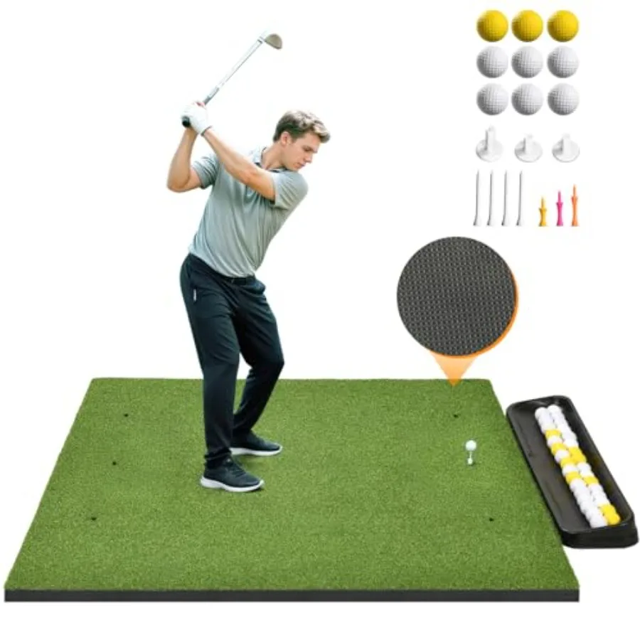 Golf Hitting Mat 5×4ft, Thickened 31mm Golf Practice Mat for Indoor Outdoor, Top-Notch Artificial Turf Driving Matt with 9 PU Balls+3 Rubber Tee+7 Tee
Golf Hitting Mat 5×4ft, Thickened 31mm Golf Practice Mat for Indoor Outdoor, Top-Notch Artificial Turf Driving Matt with 9 PU Balls+3 Rubber Tee+7 Tee