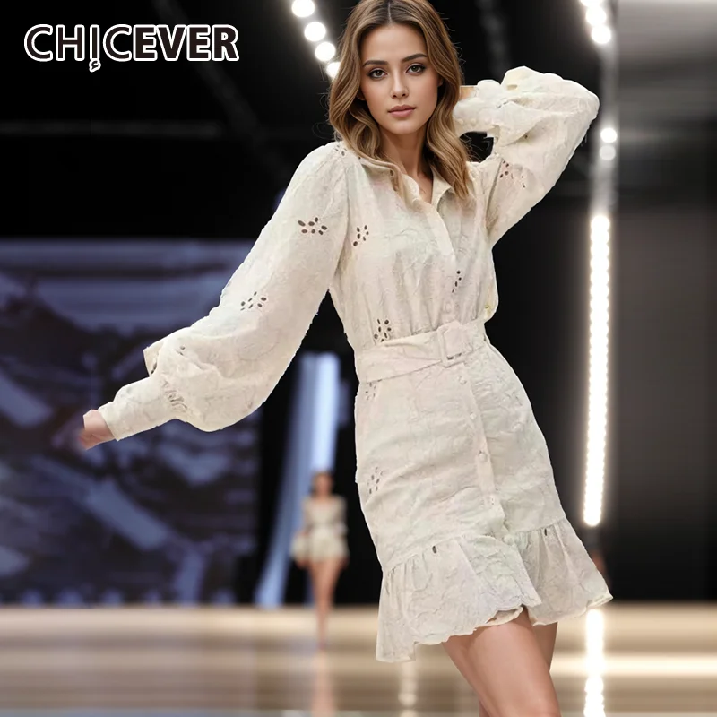 CHICEVER Patchwork Belts White Dresses For Women Lapel Long Sleeve High Waist Minimalist Casual Summer A Line Dress Female New
CHICEVER Patchwork Belts White Dresses For Women Lapel Long Sleeve High Waist Minimalist Casual Summer A Line Dress Female New