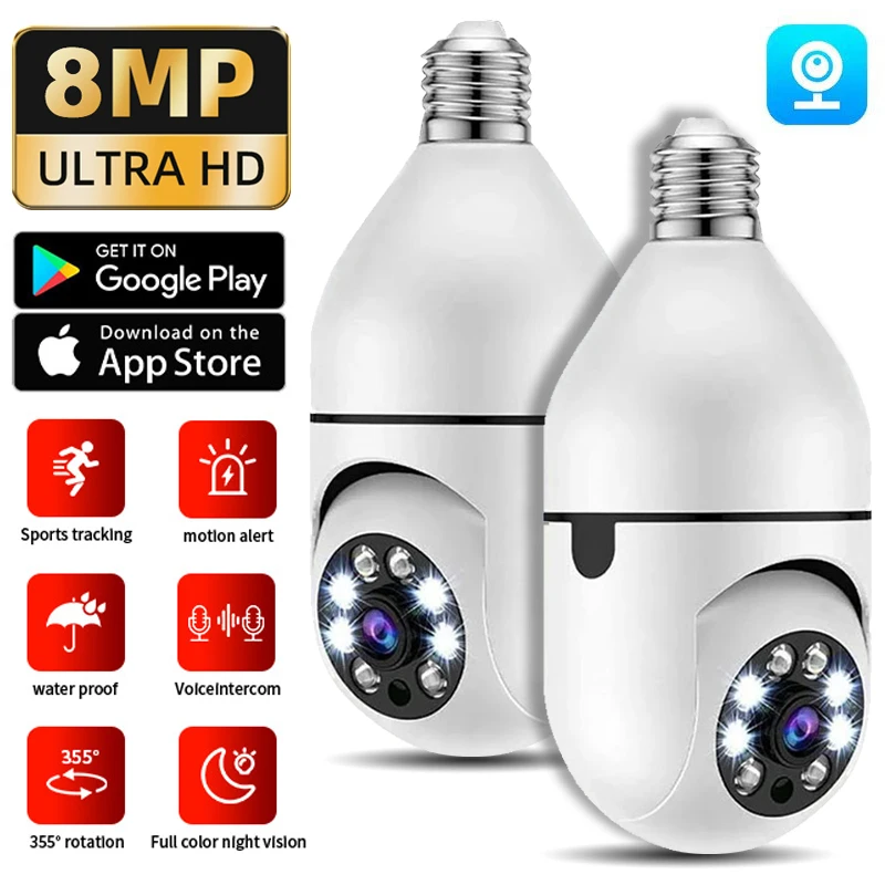 E27 Bulb 8MP Wifi Surveillance Camera Full Color Video Night Vision HD Automatic Human Tracking Wireless CCTV Security IP Camera
E27 Bulb 8MP Wifi Surveillance Camera Full Color Video Night Vision HD Automatic Human Tracking Wireless CCTV Security IP Camera