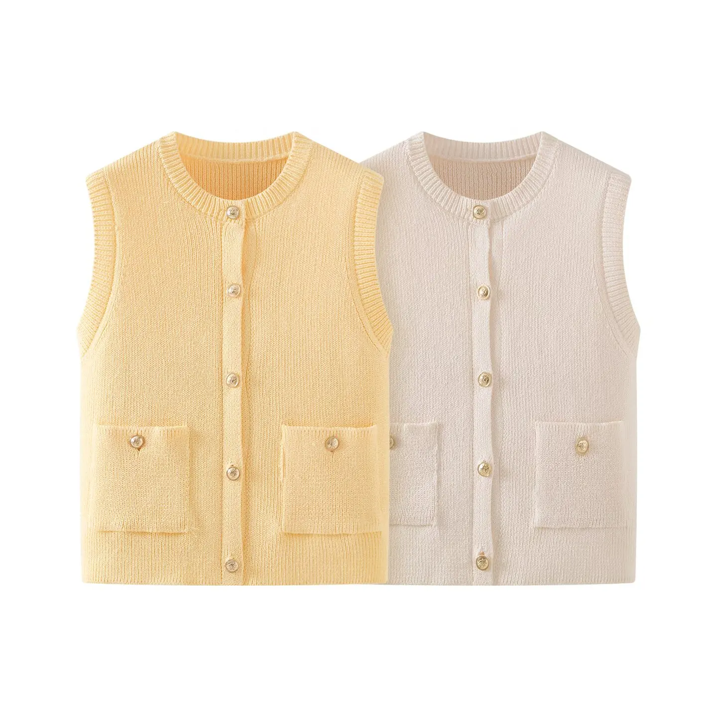 Topenomi Simple Solid Knitted Vest Women Autumn Winter Round Neck Metal Button Sleeveless Cardigan Chic Pocket Sweater Waistcoat
Topenomi Simple Solid Knitted Vest Women Autumn Winter Round Neck Metal Button Sleeveless Cardigan Chic Pocket Sweater Waistcoat
