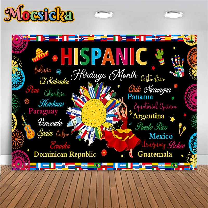 Mocsicka Hispanic Heritage Month Backdrop Sunflower Latin American Flags Photography Background Dancer Celebration Party Banner
Mocsicka Hispanic Heritage Month Backdrop Sunflower Latin American Flags Photography Background Dancer Celebration Party Banner
