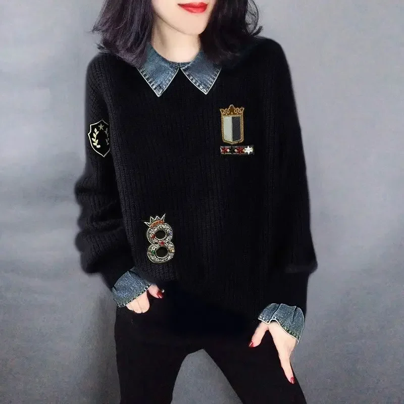 Women's Embroidered Sweater, Patchwork Knit Top, Vintage Sweater Plaid Shirt Collar Fake Two Piece Knit Set Aesthetic Sweater
Women's Embroidered Sweater, Patchwork Knit Top, Vintage Sweater Plaid Shirt Collar Fake Two Piece Knit Set Aesthetic Sweater