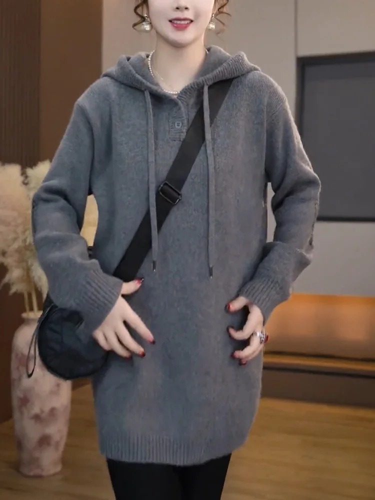 Korean Sle Thiened Deep ey Hooded Knitwear Casual Commute Light Maturi Autumn Winter Large Size Leisure Sweatirt
Korean Sle Thiened Deep ey Hooded Knitwear Casual Commute Light Maturi Autumn Winter Large Size Leisure Sweatirt