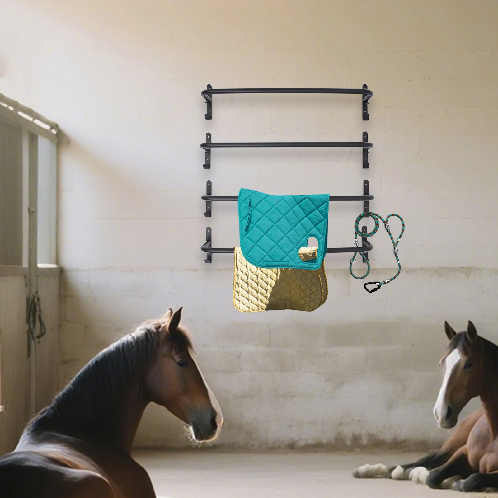 4PCS Steel Saddle Blanket Rack, Wall Mounted Blanket Rack, Multi Purpose with Hooks, for Stable, Garage or Entryway, Towels
4PCS Steel Saddle Blanket Rack, Wall Mounted Blanket Rack, Multi Purpose with Hooks, for Stable, Garage or Entryway, Towels