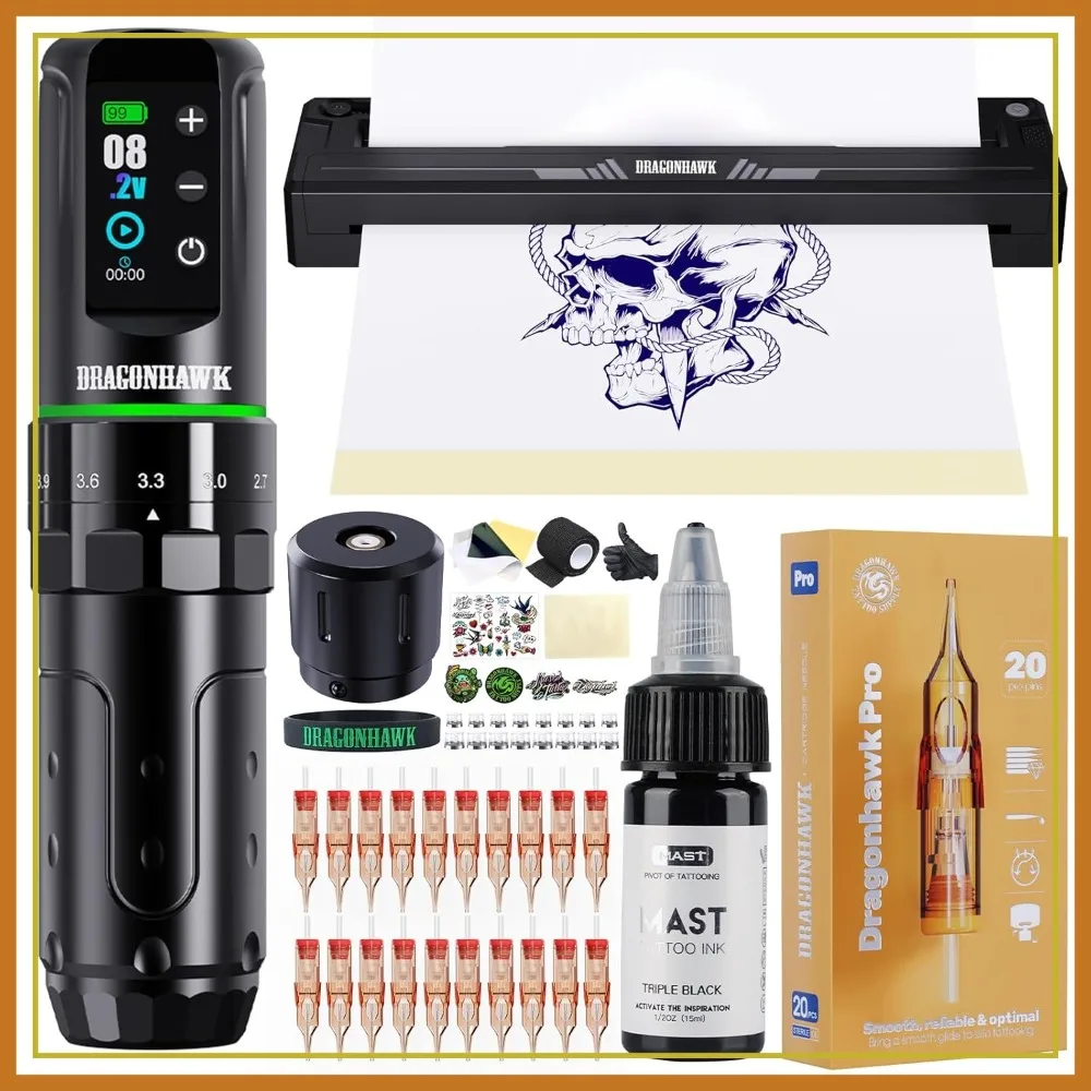 Wireless Tattoo Machine Kit with A4 Thermal Stencil Printer - Complete Starter Set 7 Strokes 7hr Battery 20 Needles Practice Skin Transfer Paper
Wireless Tattoo Machine Kit with A4 Thermal Stencil Printer - Complete Starter Set 7 Strokes 7hr Battery 20 Needles Practice Skin Transfer Paper