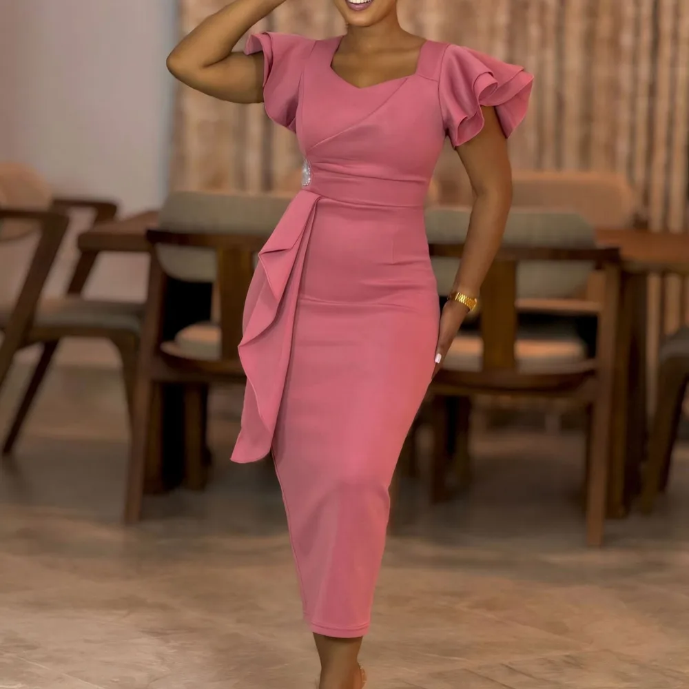 Woman Clothing Fashion New Fashionable And Elegant Pink Dress Ruffle Edge Slim Fit Solid Color Hip Hugging Formal Dress 2025
Woman Clothing Fashion New Fashionable And Elegant Pink Dress Ruffle Edge Slim Fit Solid Color Hip Hugging Formal Dress 2025