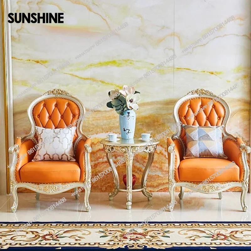 European leather chair solid wood leisure bedroom single sofa chair study armchair high back chaise salon home furnitureX
European leather chair solid wood leisure bedroom single sofa chair study armchair high back chaise salon home furnitureX