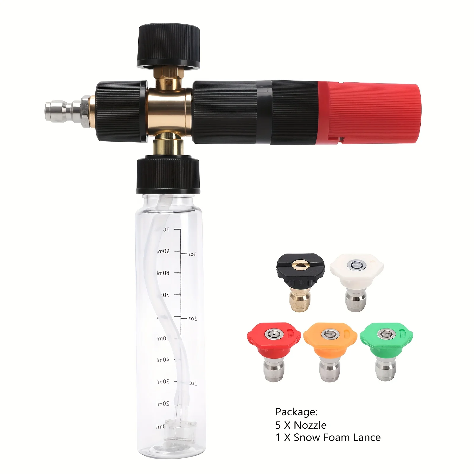 1/4" Quick Connect Compact Foam Cannon Kit, 5 Pressure Washer Nozzle Tips with Durable Plastic Body & Red/Black Handle
1/4" Quick Connect Compact Foam Cannon Kit, 5 Pressure Washer Nozzle Tips with Durable Plastic Body & Red/Black Handle