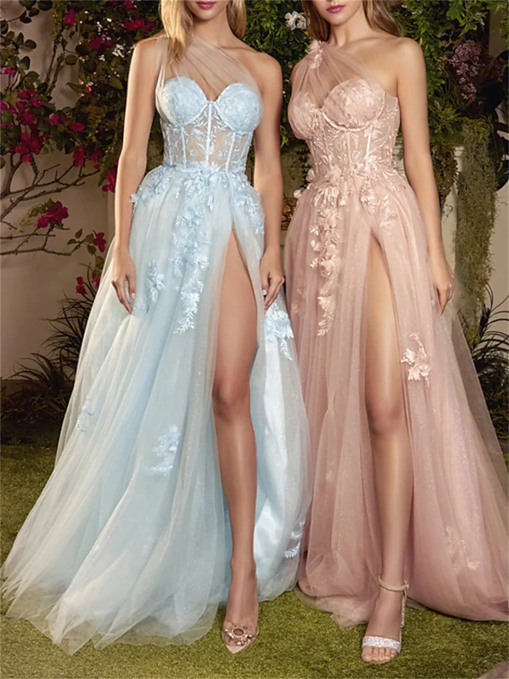A-Line Prom Dresses Floral Formal Evening Sweep / Brush Train Sleeveless One Shoulder Tulle Floor Length With Slit Appliques
A-Line Prom Dresses Floral Formal Evening Sweep / Brush Train Sleeveless One Shoulder Tulle Floor Length With Slit Appliques