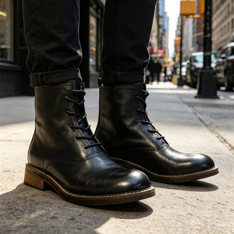 British Style Men Premium Work Shoes Vintage Genuine Leather Lace-up Biker Motorcycle Boots Daily Casual Business Dress Boots
British Style Men Premium Work Shoes Vintage Genuine Leather Lace-up Biker Motorcycle Boots Daily Casual Business Dress Boots