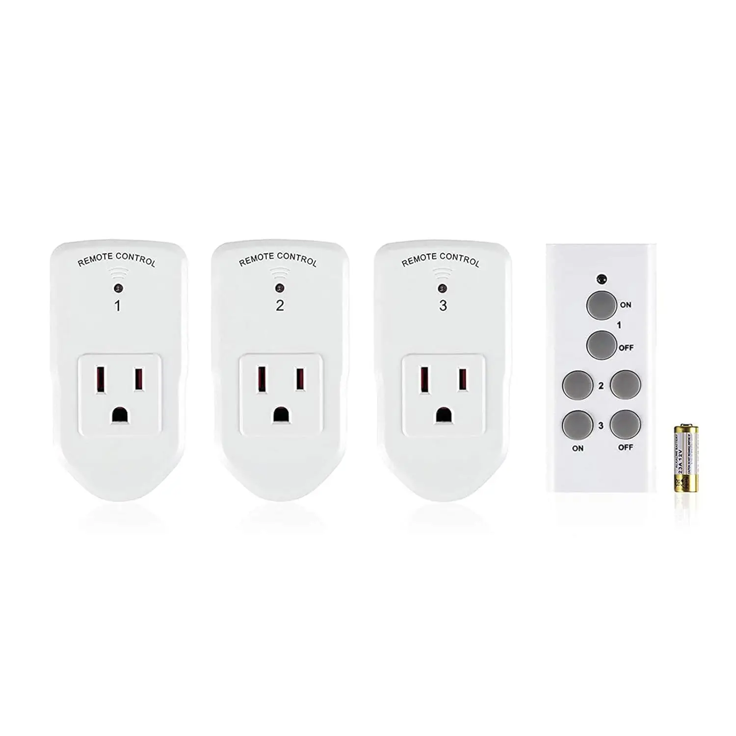 Wireless Remote Control Outlet Set - 3 Outlets + 1 Remote, 100ft Range, 1200W/10A, ETL & FCC Certified
Wireless Remote Control Outlet Set - 3 Outlets + 1 Remote, 100ft Range, 1200W/10A, ETL & FCC Certified