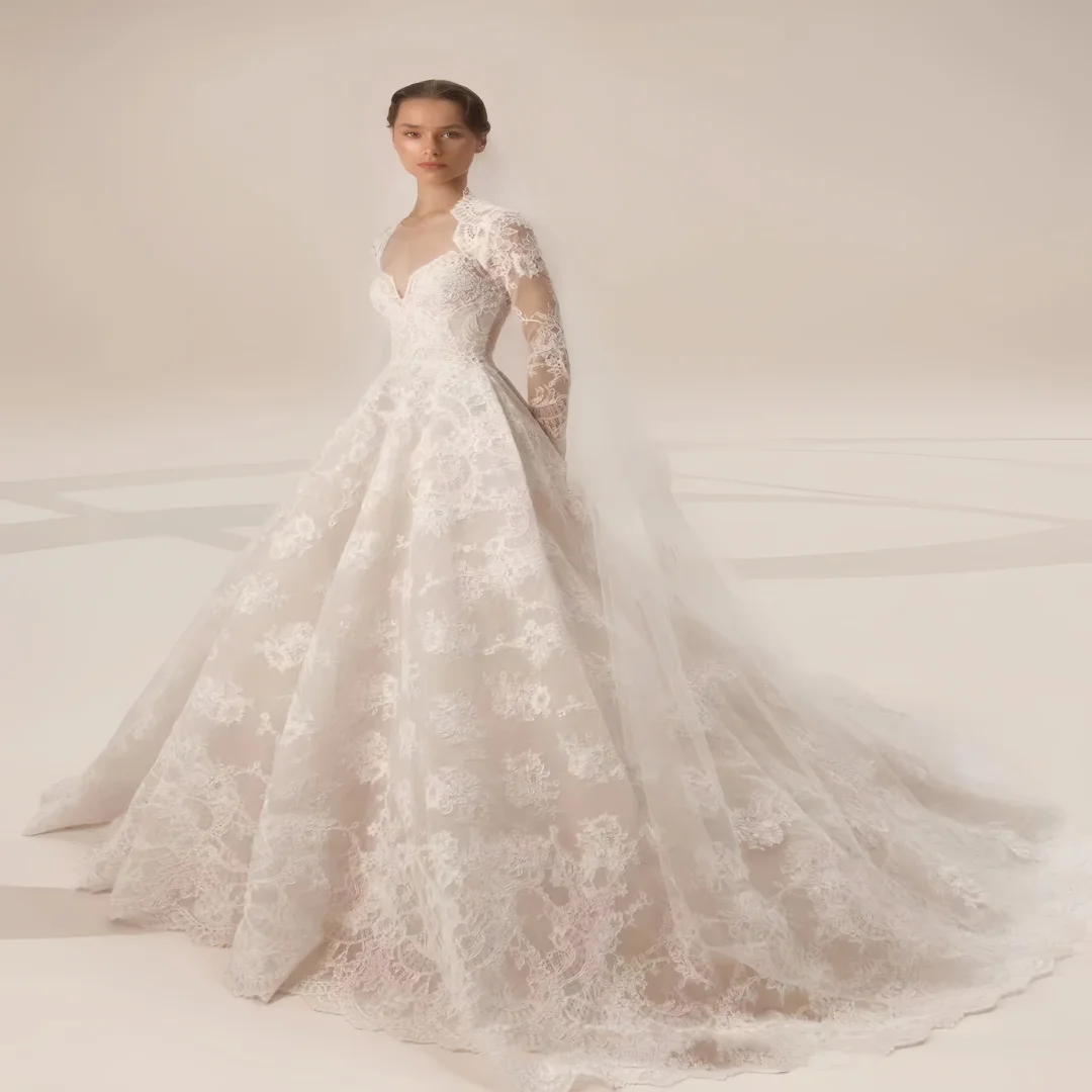 Элегантное платье невесты трапециевидной формы по индивидуальному заказу, модное свадебное платье с длинными рукавами и открытой спиной, кружевные свадебные платья со шлейфом Ve
Элегантное платье невесты трапециевидной формы по индивидуальному заказу, модное свадебное платье с длинными рукавами и открытой спиной, кружевные свадебные платья со шлейфом Ve