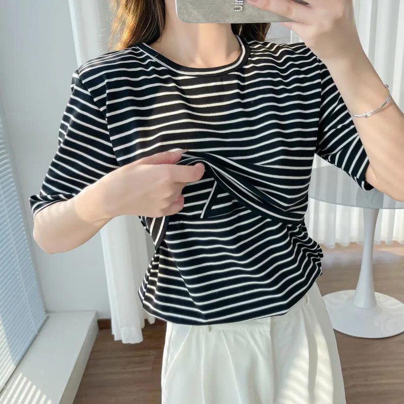 Summer Maternity Striped Breastfeeding T-shirts O-Neck Cotton T Shirt Postpartum Hot Mom Nursing Clothes Tees Lactation Tops Tee
Summer Maternity Striped Breastfeeding T-shirts O-Neck Cotton T Shirt Postpartum Hot Mom Nursing Clothes Tees Lactation Tops Tee