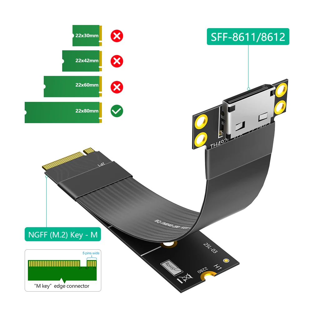 M.2 For NVME to Oculink 4i Extension Cable for SSD Graphics Card M2 M Key to SFF-8612 Adapter PCIe 4.0 Gen4 Cable Desktop Laptop
M.2 For NVME to Oculink 4i Extension Cable for SSD Graphics Card M2 M Key to SFF-8612 Adapter PCIe 4.0 Gen4 Cable Desktop Laptop