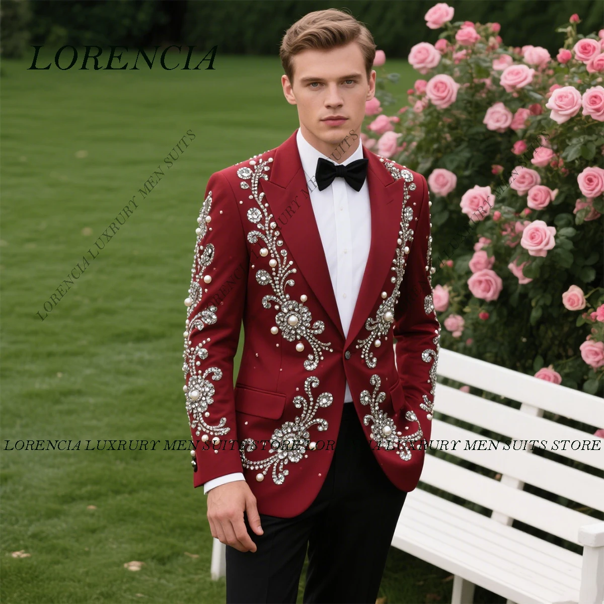 Роскошные мужские костюмы с орнаментом и стразами по индивидуальному заказу, комплекты из 2 предметов, мужские пиджаки для жениха, формальные Ropa hombre, облегающие свадебные смокинги 
Роскошные мужские костюмы с орнаментом и стразами по индивидуальному заказу, комплекты из 2 предметов, мужские пиджаки для жениха, формальные Ropa hombre, облегающие свадебные смокинги