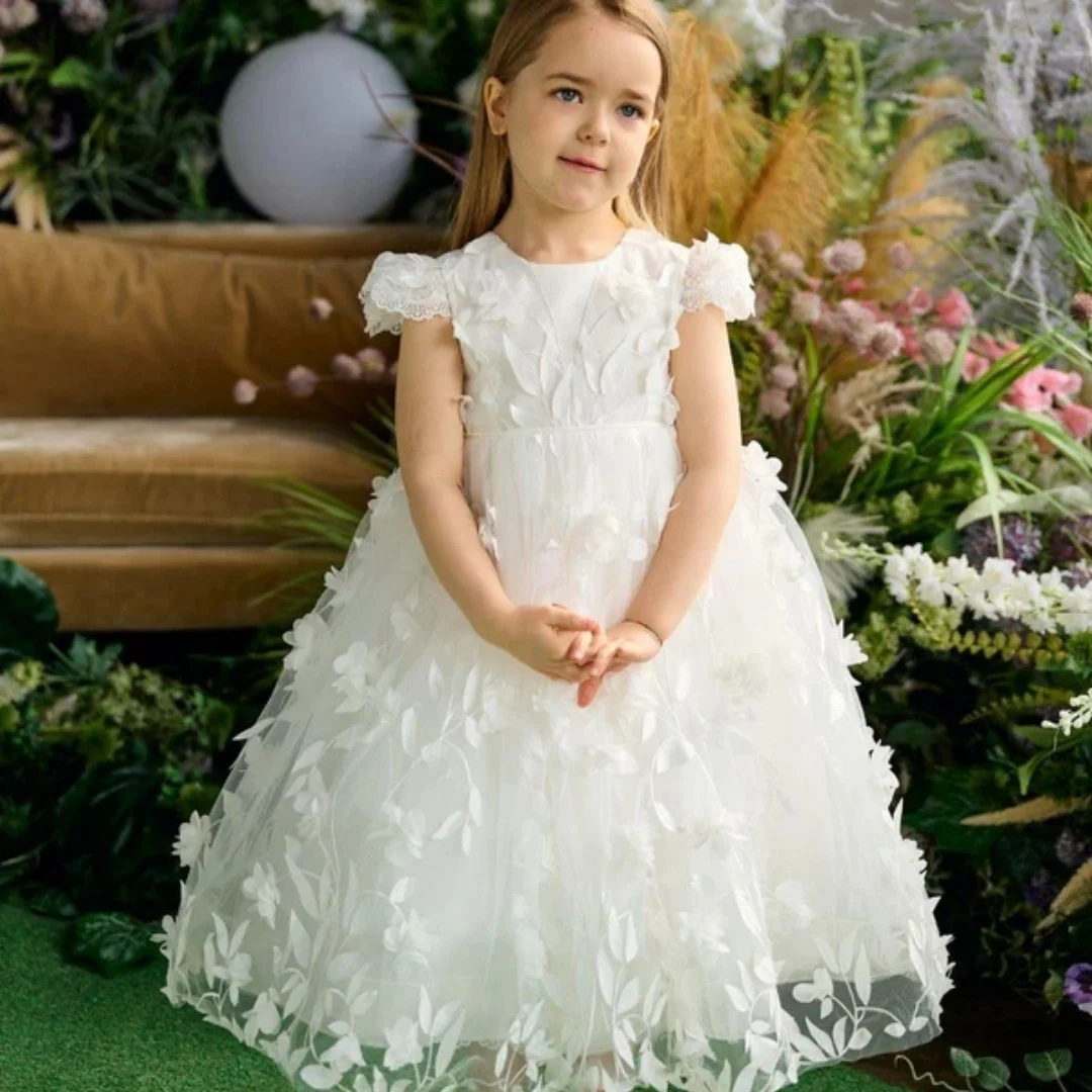 Custom Girl White 3D Floral Lace Flower Girl Dress Short Sleeve Mesh Skirt Wedding Birthday Party Children's Formal Pageant Outf
Custom Girl White 3D Floral Lace Flower Girl Dress Short Sleeve Mesh Skirt Wedding Birthday Party Children's Formal Pageant Outf