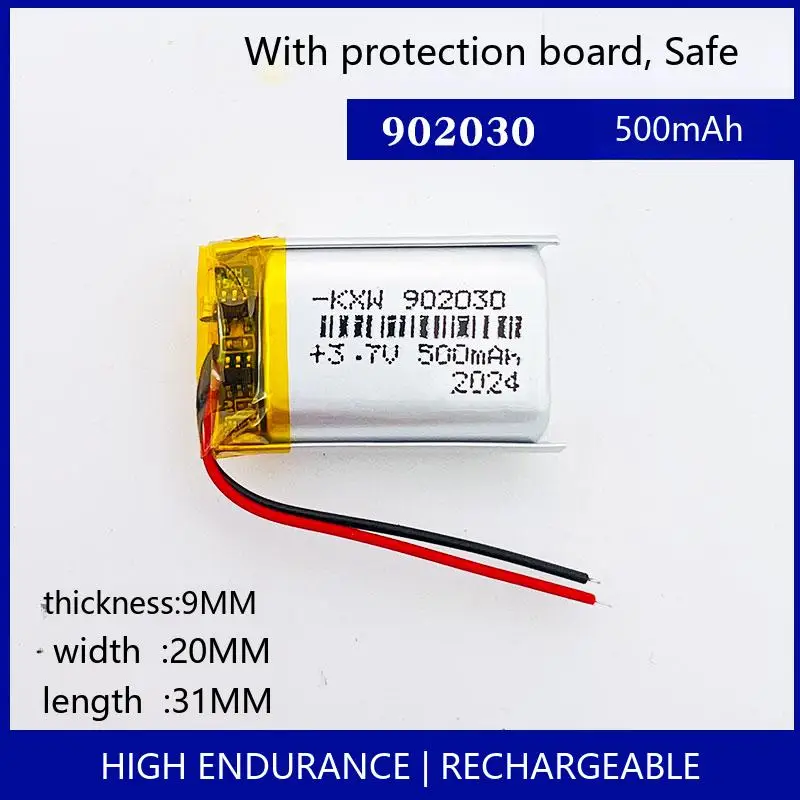 902030 500mAh 3.7V Rechargeable LiPo Battery Lithium Polymer Cell for GPS Tracker Bluetooth DIY
902030 500mAh 3.7V Rechargeable LiPo Battery Lithium Polymer Cell for GPS Tracker Bluetooth DIY