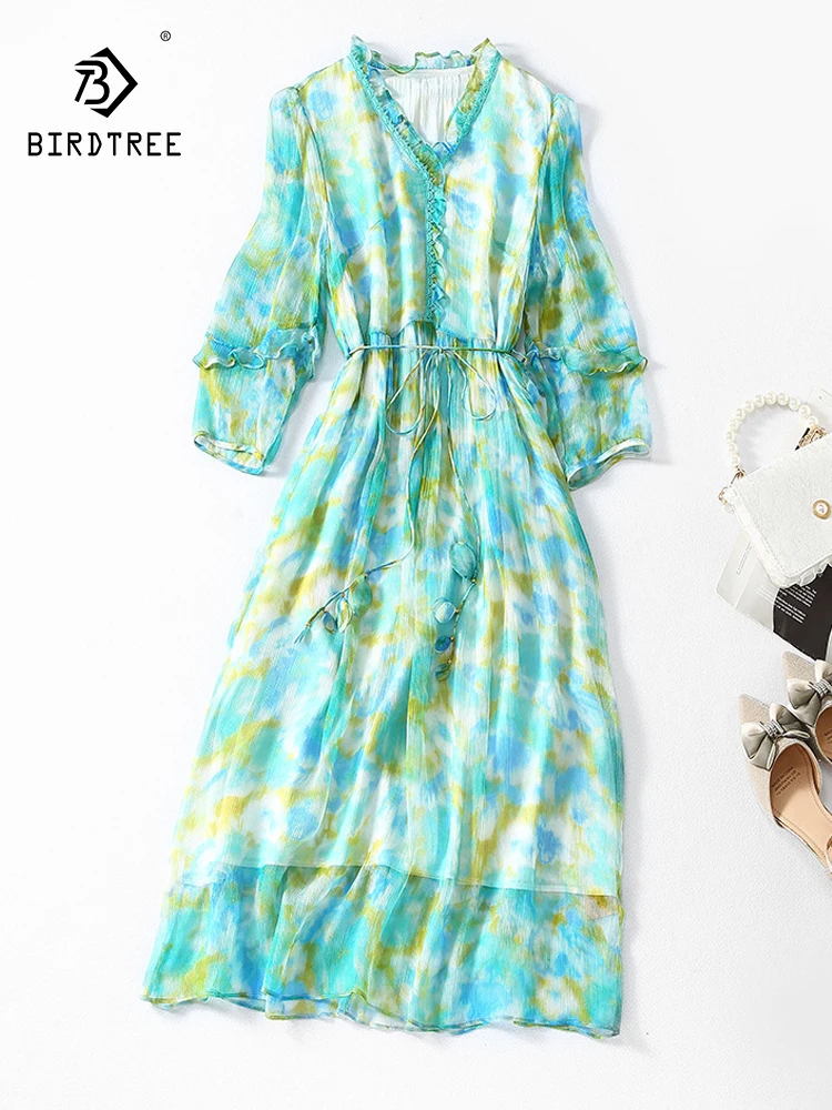Birdtree 100%Mulberry Silk Printed Dress Spring/Summer New Women's 2023 V Neck Lace Mid Length Elegant Dress With Waist D39127QC
Birdtree 100%Mulberry Silk Printed Dress Spring/Summer New Women's 2023 V Neck Lace Mid Length Elegant Dress With Waist D39127QC