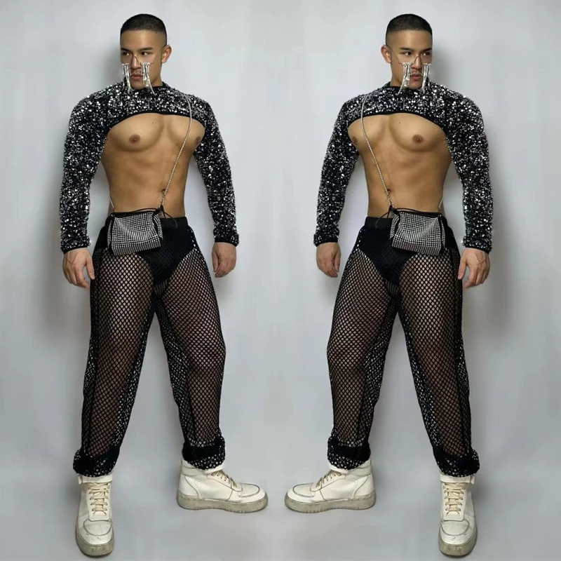 Bar Nightclub Dj Gogo Costumes Men Sequins Top Hollow Mesh Pants Sexy Pole Dance Clothing Muscular Man Stage Rave Outfit XS4228
Bar Nightclub Dj Gogo Costumes Men Sequins Top Hollow Mesh Pants Sexy Pole Dance Clothing Muscular Man Stage Rave Outfit XS4228