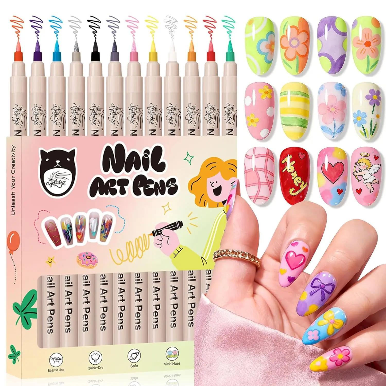 12 Color Nail Art Pens Set with 0.7mm Fine Tip, Quick-Dry Acrylic Paint Markers for DIY Manicure Design
12 Color Nail Art Pens Set with 0.7mm Fine Tip, Quick-Dry Acrylic Paint Markers for DIY Manicure Design