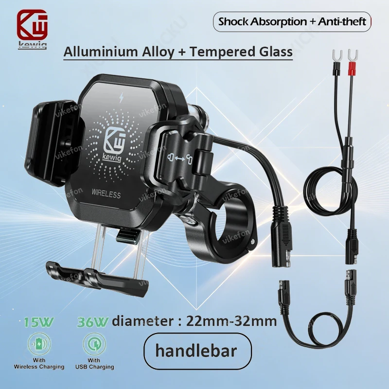 KEWIG Aluminium Alloy Anti-Theft Shockproof Motorcycle Phone Holder 15W Wireless Charger & 36W USB C Fast Charging Bicycle Stand
KEWIG Aluminium Alloy Anti-Theft Shockproof Motorcycle Phone Holder 15W Wireless Charger & 36W USB C Fast Charging Bicycle Stand