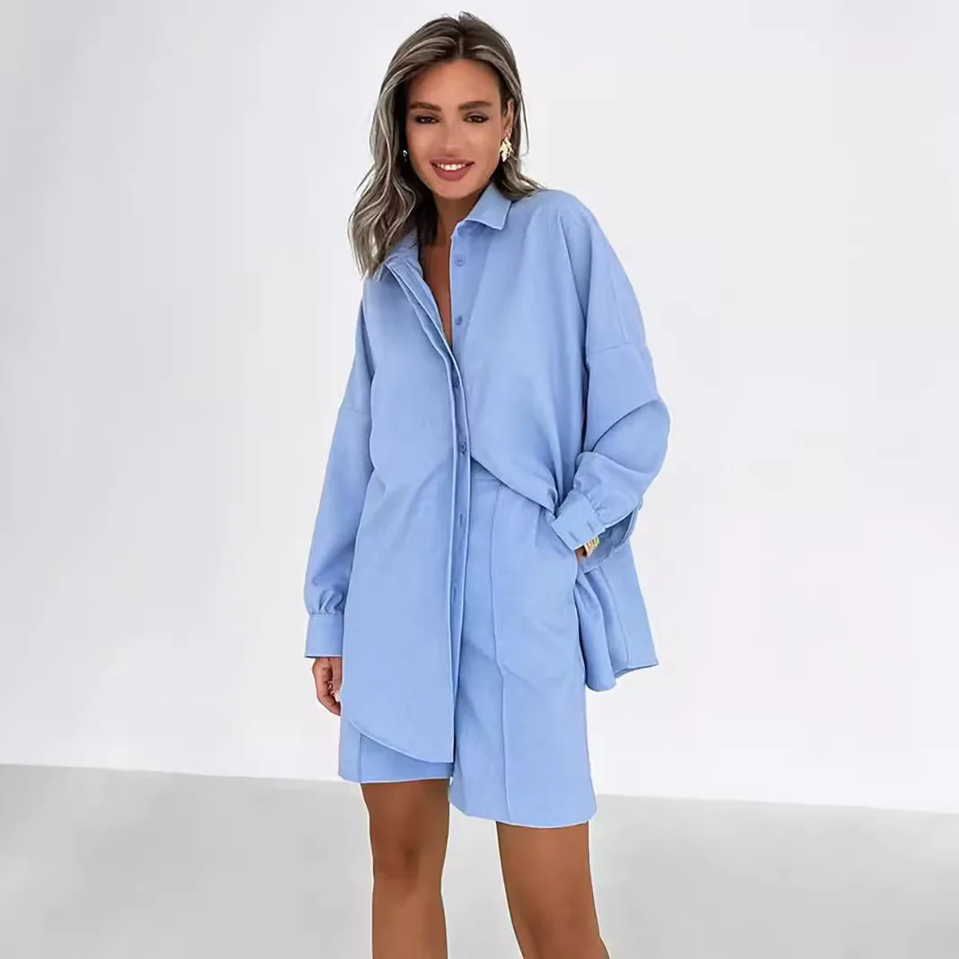 Autumn Loose 2 Piece Sets For Women Fashion Casual Solid Color Long Sleeve Lapel Shirt + Pockets Shorts High Waist Women's Suit
Autumn Loose 2 Piece Sets For Women Fashion Casual Solid Color Long Sleeve Lapel Shirt + Pockets Shorts High Waist Women's Suit