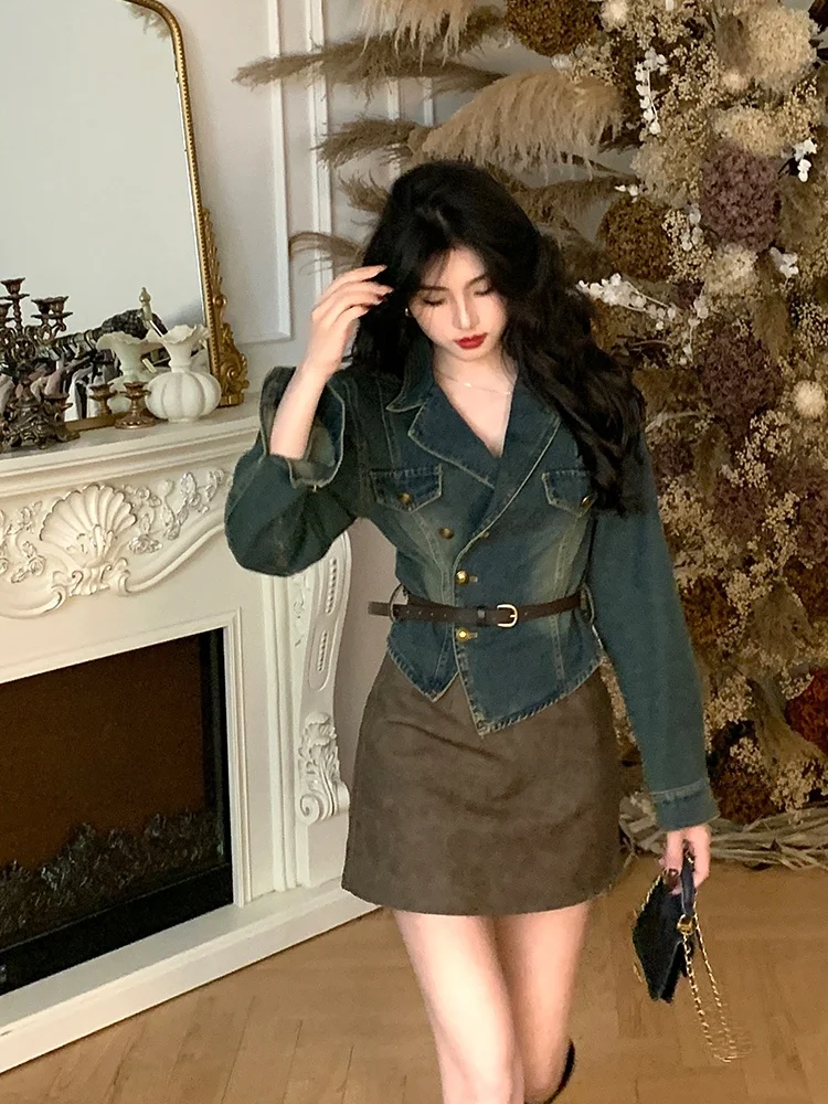 Syj Comfortable Home plus Size Retro Spicy Girl Denim Jacket Early Autumn Design Slimming Skirt Set High Waist Asymmetric Kor...
Syj Comfortable Home plus Size Retro Spicy Girl Denim Jacket Early Autumn Design Slimming Skirt Set High Waist Asymmetric Kor...