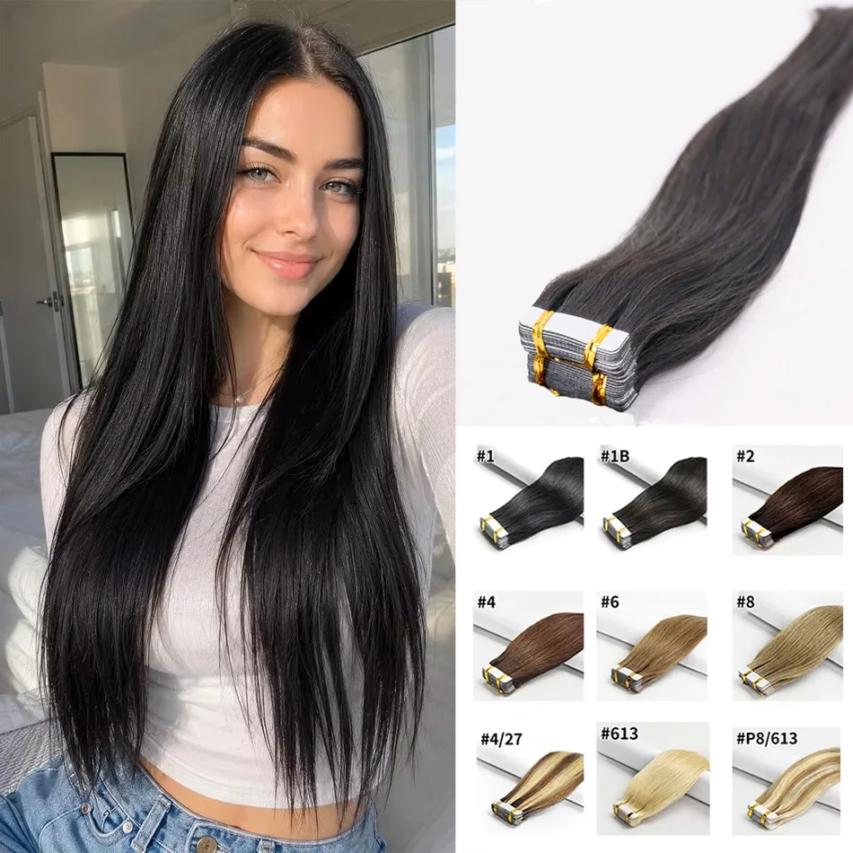 Straight Tape in Hair Extensions 100% Human Hair Skin Weft Natural Black Seamless Tape in Real Remy Hair for Women Salon Quality
Straight Tape in Hair Extensions 100% Human Hair Skin Weft Natural Black Seamless Tape in Real Remy Hair for Women Salon Quality