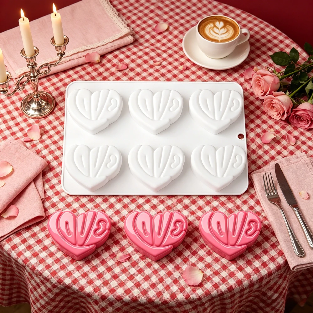 6 Cavity Love Heart Silicone Cake Mold for Valentine's Day Wedding Chocolate Dessert Pudding Baking Handmade Soap Candle Making
6 Cavity Love Heart Silicone Cake Mold for Valentine's Day Wedding Chocolate Dessert Pudding Baking Handmade Soap Candle Making