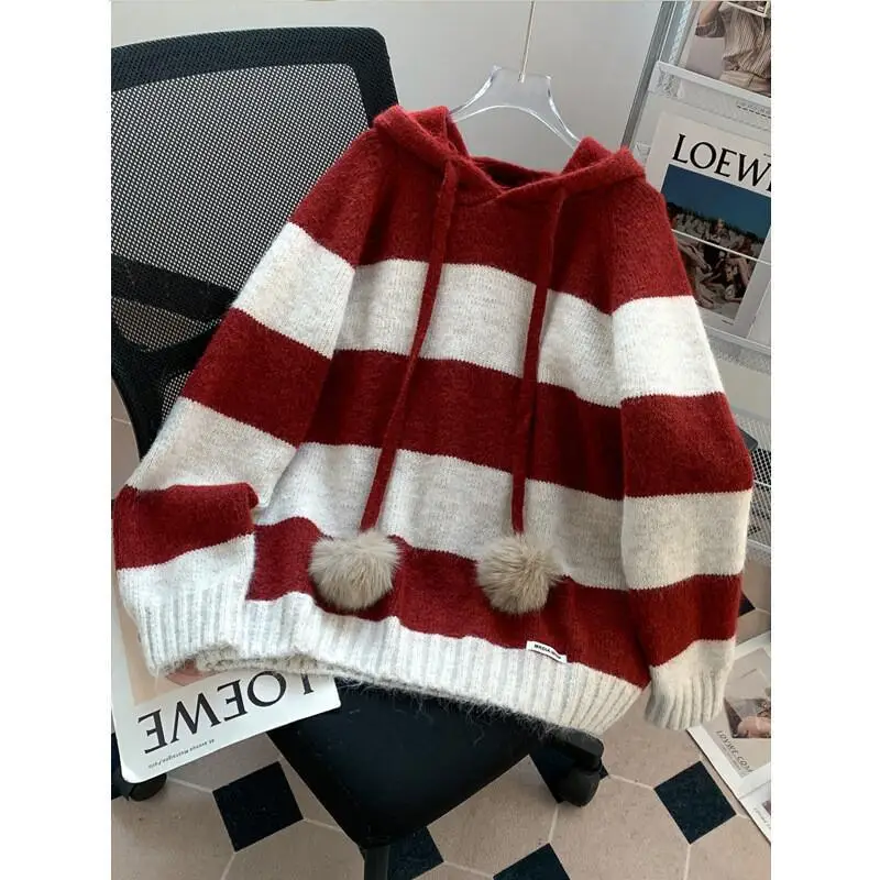 Трикотаж Женская одежда зима 2025 Женский свитер Пуловер Зимняя одежда женские топы уютные Полосатый пуловер с капюшоном
Трикотаж Женская одежда зима 2025 Женский свитер Пуловер Зимняя одежда женские топы уютные Полосатый пуловер с капюшоном