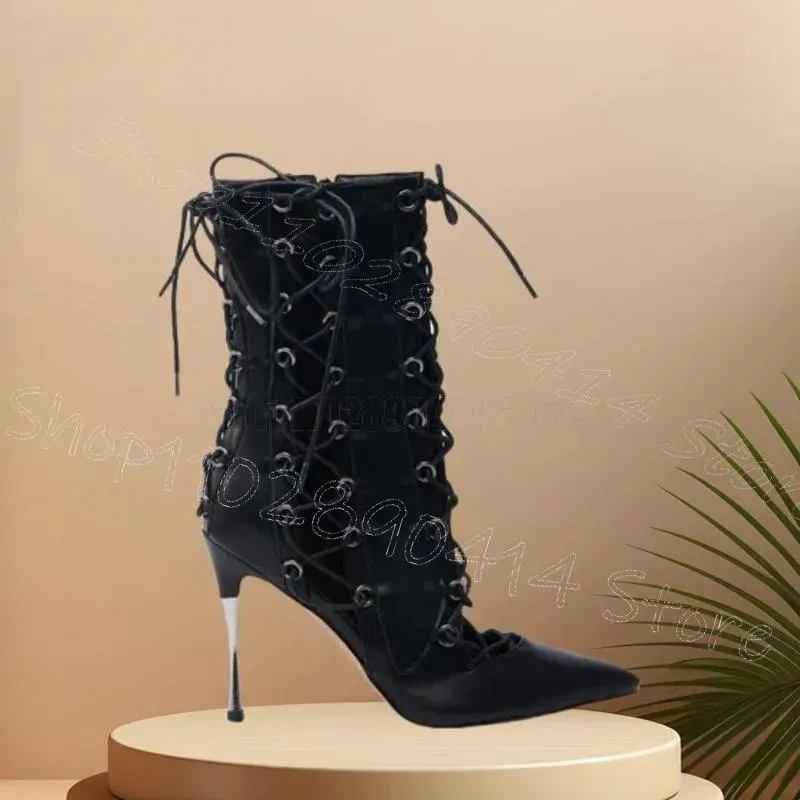 Black Strappy Pointed Toe Metal Heel Boots Side Zipper Women Shoes Thin High Heels Party Dating Banquet 2025 Zapatos Para Mujere
Black Strappy Pointed Toe Metal Heel Boots Side Zipper Women Shoes Thin High Heels Party Dating Banquet 2025 Zapatos Para Mujere