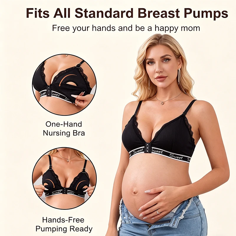 1pcs Black Women's Maternity Nursing Bra Hands-Free Pumping Lace Trim Ribbed Adjustable Straps Front Closure Pregnancy Lingerie
1pcs Black Women's Maternity Nursing Bra Hands-Free Pumping Lace Trim Ribbed Adjustable Straps Front Closure Pregnancy Lingerie