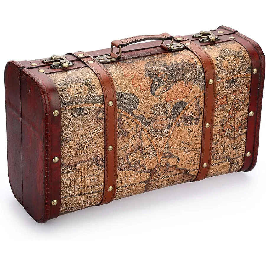ELLDOO Vintage Wooden Storage Chest Portable Decorative Luggage Suitcase Treasure Chest Box with Map Pattern Pirate Keepsakes B
ELLDOO Vintage Wooden Storage Chest Portable Decorative Luggage Suitcase Treasure Chest Box with Map Pattern Pirate Keepsakes B