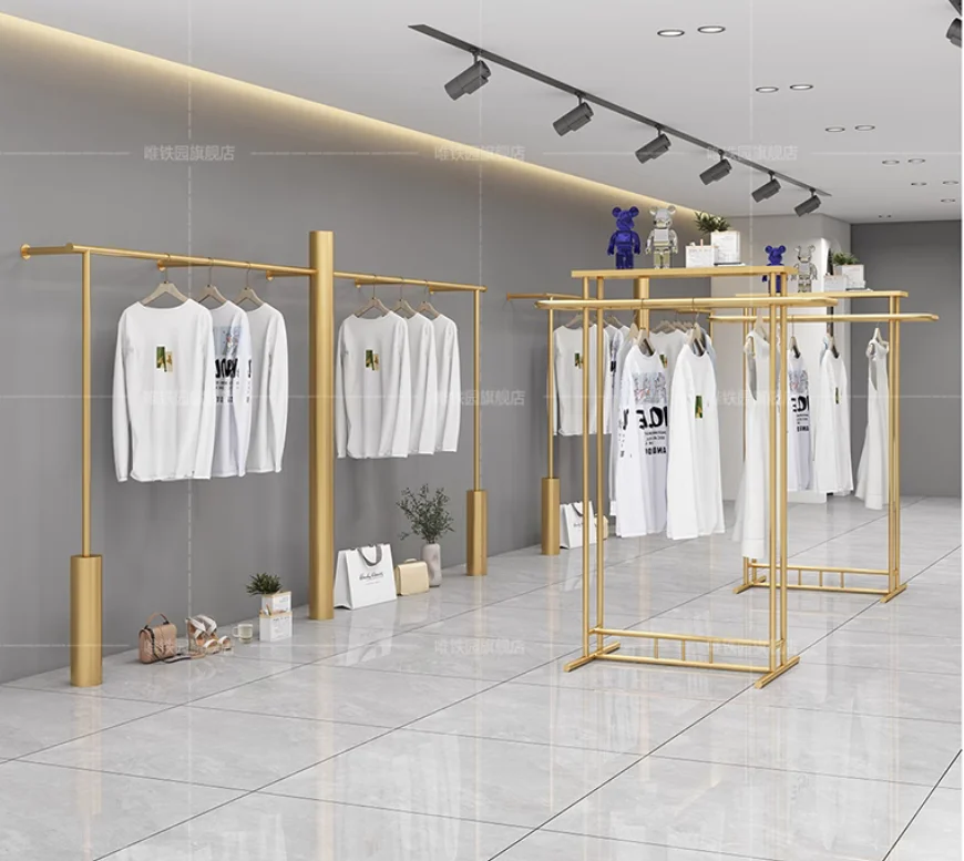 Wall mounted display shelves for men's and women's clothing stores, specifically designed for hanging clothes
Wall mounted display shelves for men's and women's clothing stores, specifically designed for hanging clothes