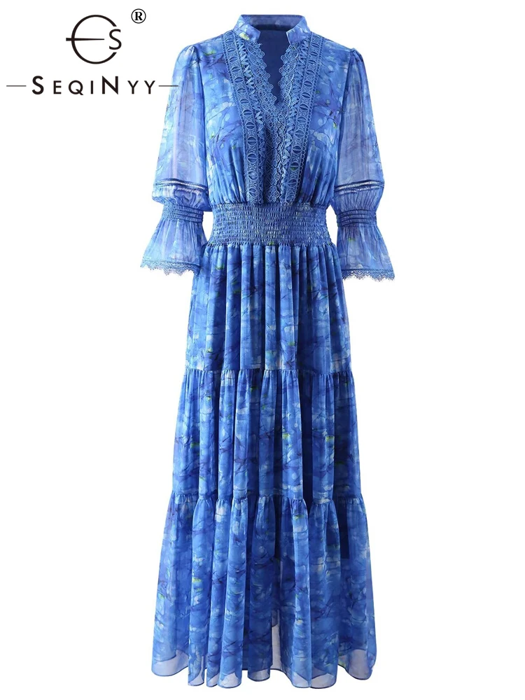 SEQINYY Elegant Blue Midi Dress Summer Spring New Fashion Design Women Runway Vintage Flower Print Half Sleeve Lace Party
SEQINYY Elegant Blue Midi Dress Summer Spring New Fashion Design Women Runway Vintage Flower Print Half Sleeve Lace Party