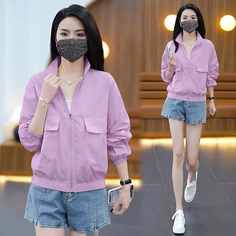 Summer Women's Sun Protection Clothes Thin Long Sleeves Fashion Stand Collar Solid Color Loose Casual Ladies Jacket New 2023
Summer Women's Sun Protection Clothes Thin Long Sleeves Fashion Stand Collar Solid Color Loose Casual Ladies Jacket New 2023