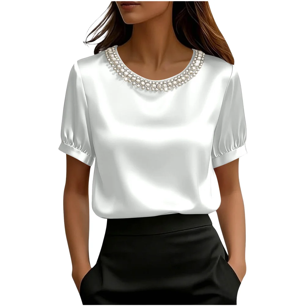 For Summer Season White Women Satin Tshirt Summer Short Sleeve Tee Lightweight Texture Satin Fabric Round Neckline
For Summer Season White Women Satin Tshirt Summer Short Sleeve Tee Lightweight Texture Satin Fabric Round Neckline