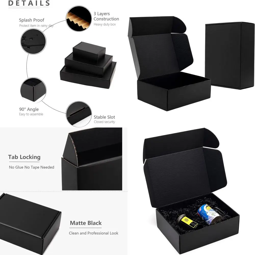 20-Pack 12x9x4 Black Cardboard Shipping Boxes - Tab Lock Literature Mailers for Small Business and Book Packaging
20-Pack 12x9x4 Black Cardboard Shipping Boxes - Tab Lock Literature Mailers for Small Business and Book Packaging