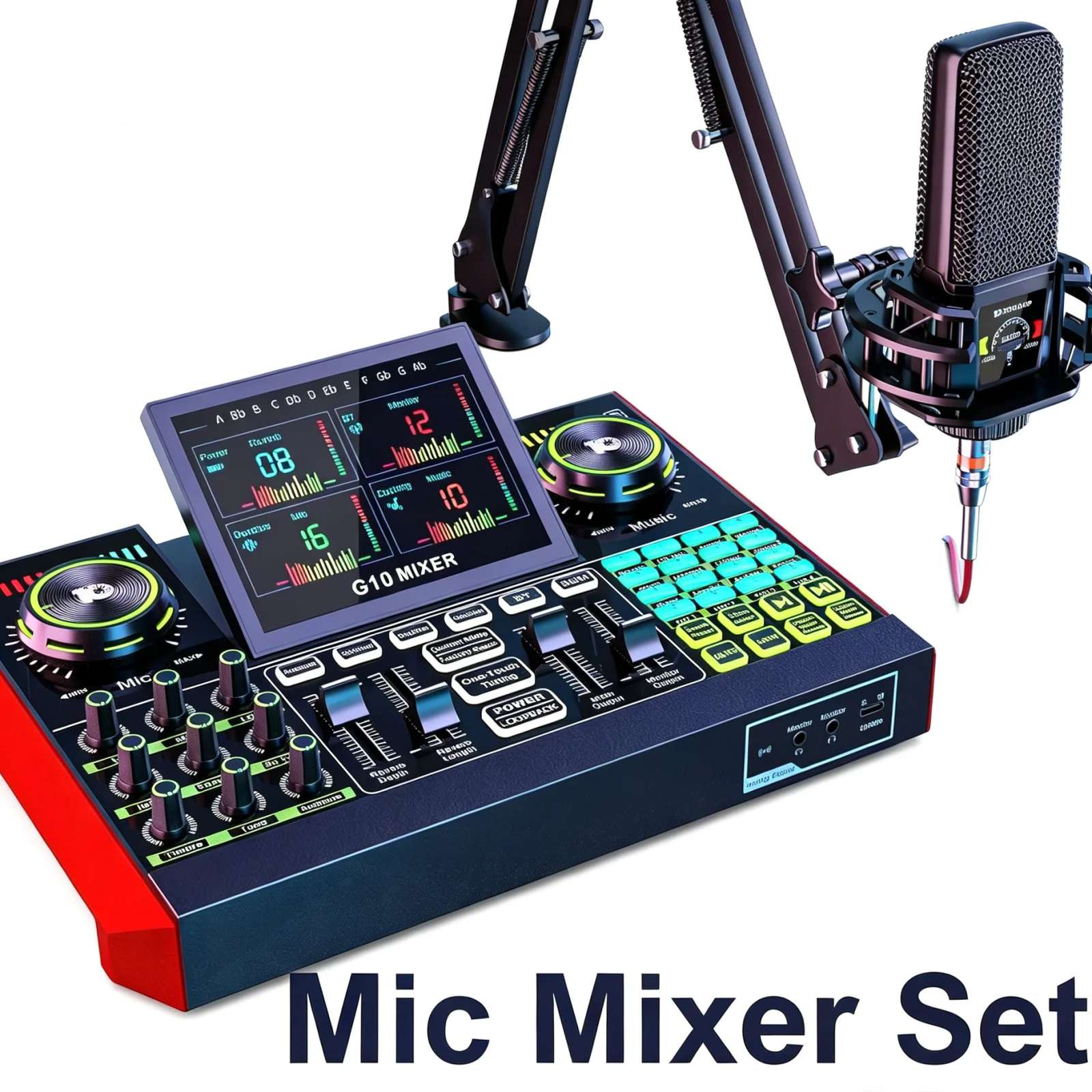 Tenlamp Audio Interface Mixer Sound board,G10 Boom Arm Professional Voice Changer,Podcast Equipment Bundle with 3.5mm Microphone and Live Sound Card For KOL Singing Gaming DJ Mixing Station Controller Equipment Studio Professional Recording Music Mixer
Tenlamp Audio Interface Mixer Sound board,G10 Boom Arm Professional Voice Changer,Podcast Equipment Bundle with 3.5mm Microphone and Live Sound Card For KOL Singing Gaming DJ Mixing Station Controller Equipment Studio Professional Recording Music Mixer