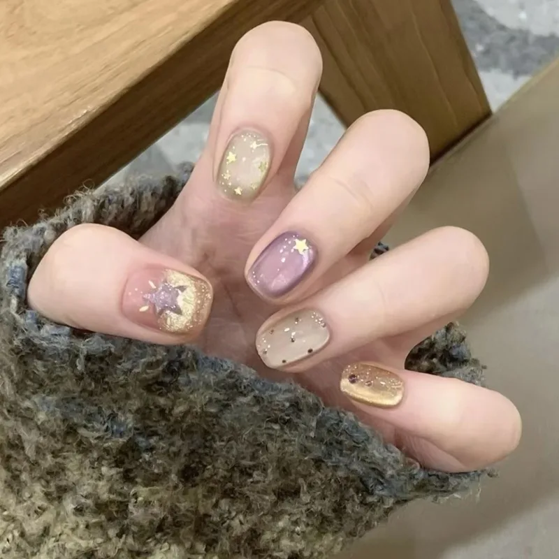 30Pcs False Nails Cat-Eye Brown Polka Dots with a Gradient to Purple Starry Sky Design—Playful Press-On Nails Perfect for Girls
30Pcs False Nails Cat-Eye Brown Polka Dots with a Gradient to Purple Starry Sky Design—Playful Press-On Nails Perfect for Girls