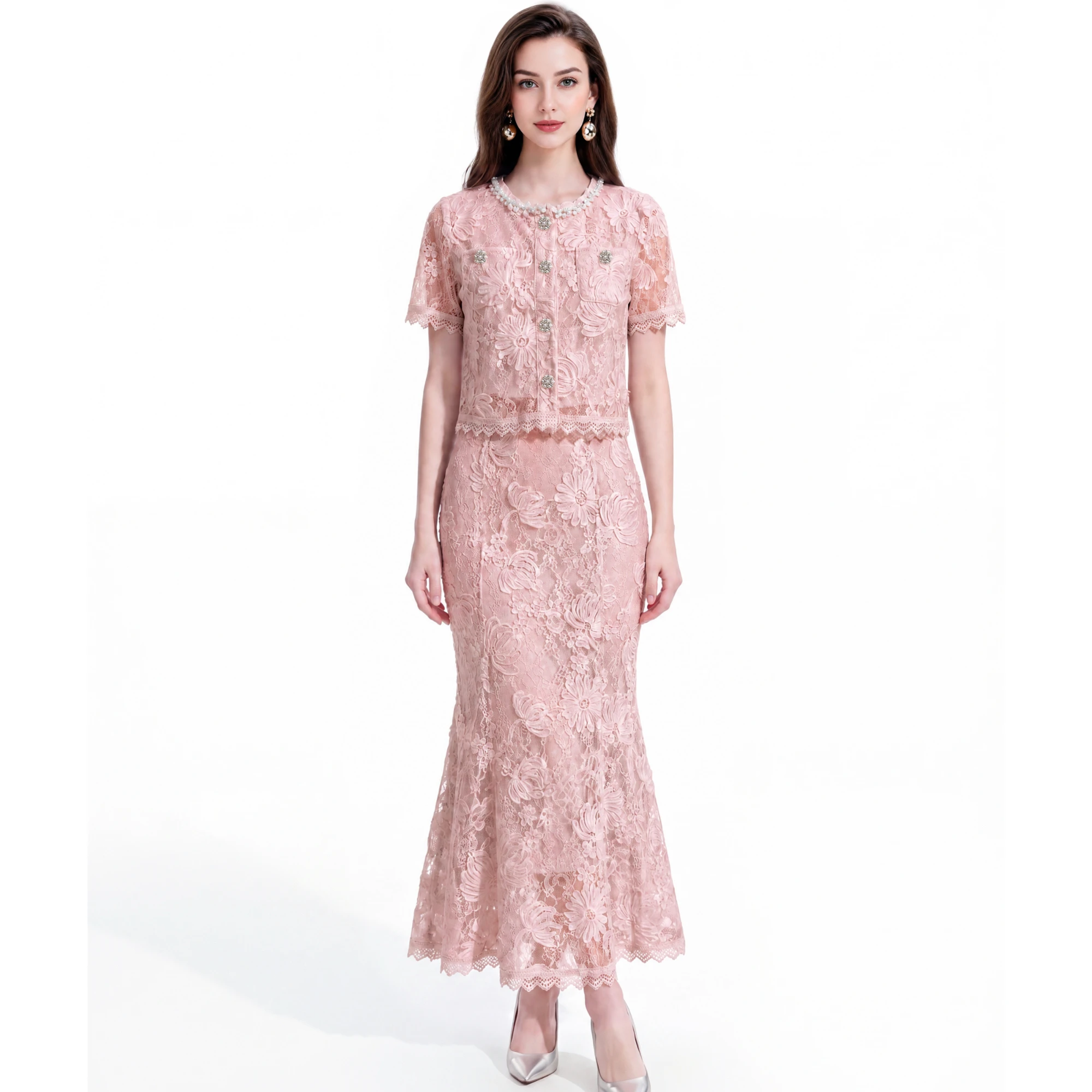 Elegant Floral Lace 2-Piece Set Women Short Sleeve Jacket Maxi Skirt Suit Vintage Beaded Mother of Bride Wedding Guest Dress
Elegant Floral Lace 2-Piece Set Women Short Sleeve Jacket Maxi Skirt Suit Vintage Beaded Mother of Bride Wedding Guest Dress