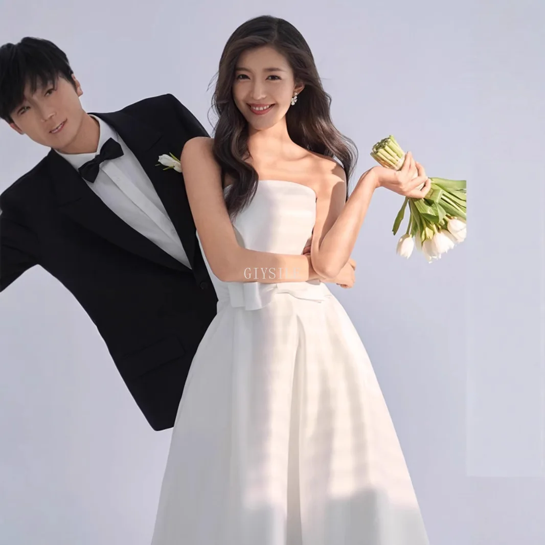 Elegant Strapless Korea Wedding Dresses White Satin A Line Customized Bride Photos Shoot Bow Long Party Evening Gowns 2025 New
Elegant Strapless Korea Wedding Dresses White Satin A Line Customized Bride Photos Shoot Bow Long Party Evening Gowns 2025 New