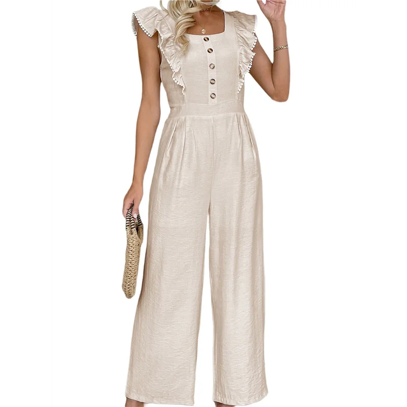 Jumpsuit Clothes Fashion Ruffle Sleeveless Wide Leg Belted Romper Smocked Summer Outfits With Pockets-A55G
Jumpsuit Clothes Fashion Ruffle Sleeveless Wide Leg Belted Romper Smocked Summer Outfits With Pockets-A55G
