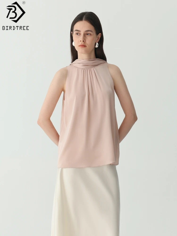 Birdtree, 90% Real Silk 10% Spandex Solid Blouse, O-neck Sleeveless Shirt, Women Elegant Ribbon Tops, 2026 Summer New T65733JF
Birdtree, 90% Real Silk 10% Spandex Solid Blouse, O-neck Sleeveless Shirt, Women Elegant Ribbon Tops, 2026 Summer New T65733JF