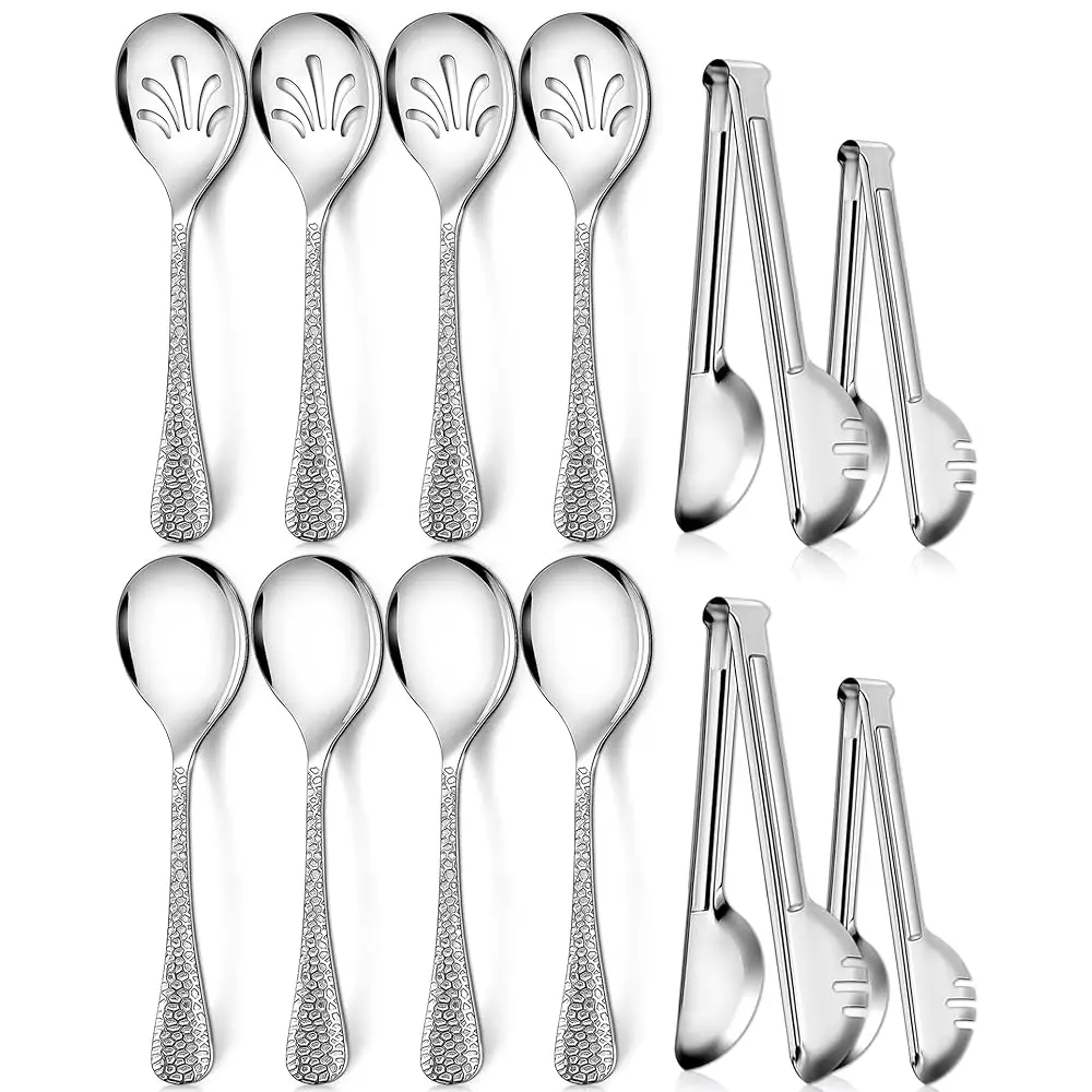 Hammered Stainl Steel Metal Serving Utensils - Large Serving Set - 10"" Spoons, 10"" Slotted Spoons, 9"" & 7.8"" Tongs, Host
Hammered Stainl Steel Metal Serving Utensils - Large Serving Set - 10"" Spoons, 10"" Slotted Spoons, 9"" & 7.8"" Tongs, Host