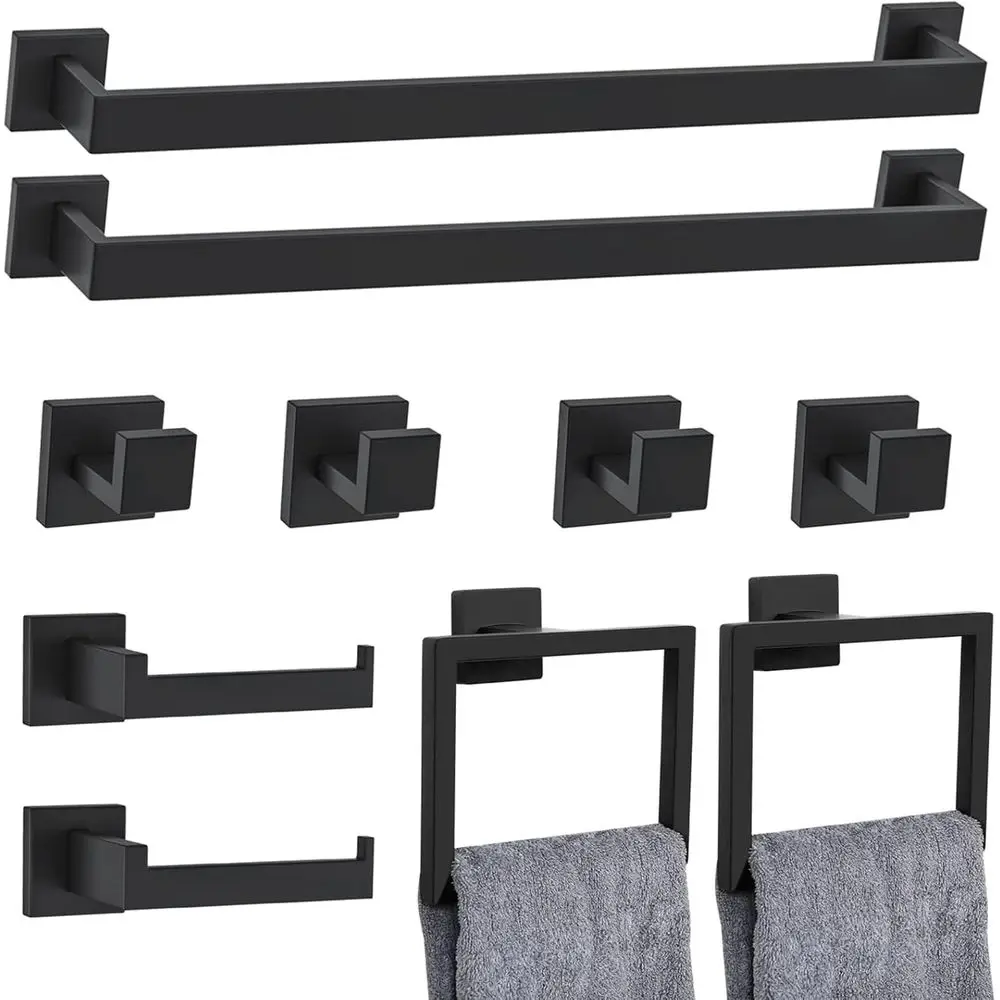 Complete 10-Piece Matte Black Bathroom Accessory Set: Towel Bar, Ring, Holder, Hooks
Complete 10-Piece Matte Black Bathroom Accessory Set: Towel Bar, Ring, Holder, Hooks