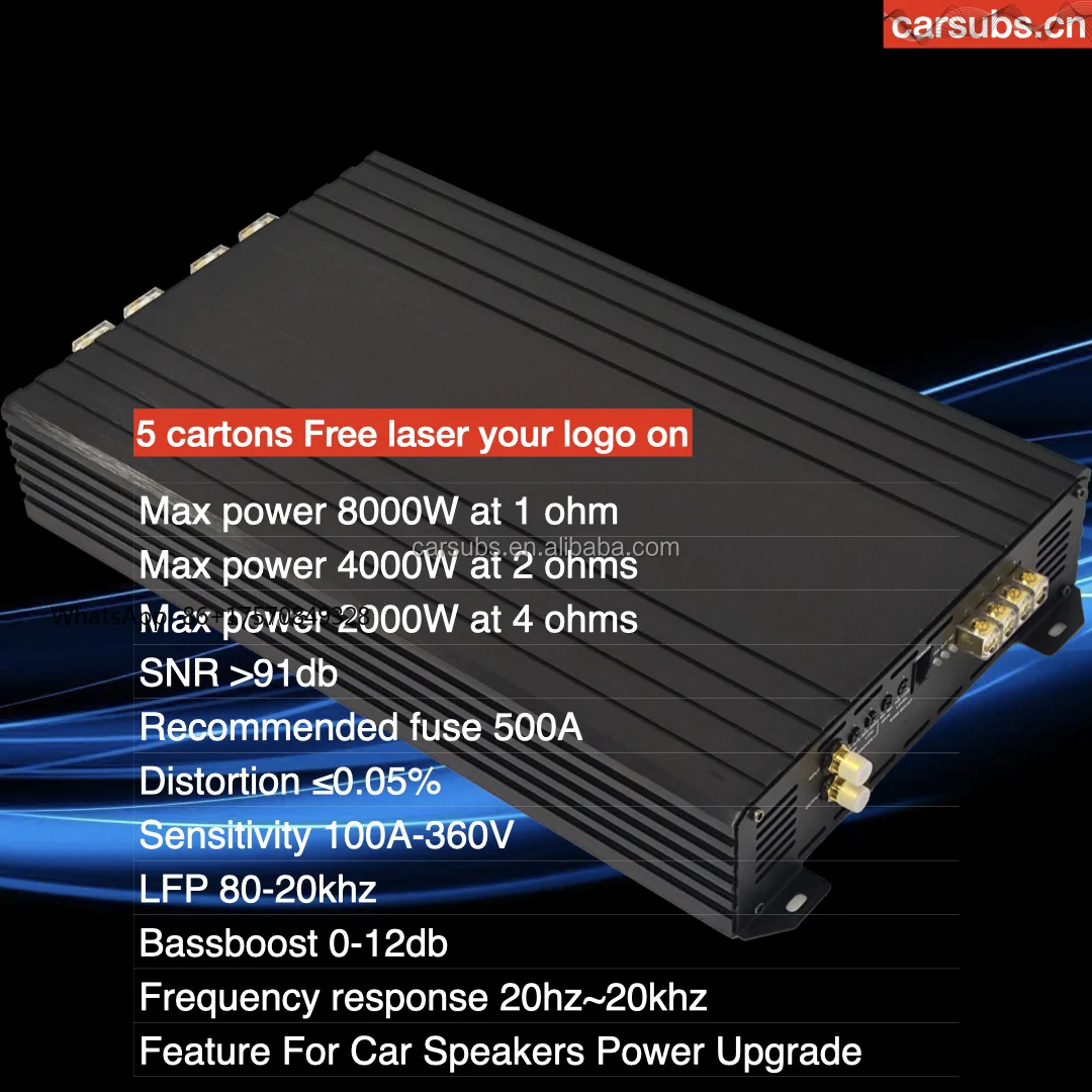 8000W Brazilian Style Car Subwoofer Amplifier Full Range 1ohm Strong Bass Peak 16000W Monoblock Car SPL Amplifier Class D
8000W Brazilian Style Car Subwoofer Amplifier Full Range 1ohm Strong Bass Peak 16000W Monoblock Car SPL Amplifier Class D