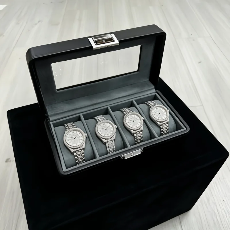 Dustproof Anti-Scratch 4 Slot Leather Watch Box Lockable Watch Organizer with 2PCS Jewelry Box for Home Display
Dustproof Anti-Scratch 4 Slot Leather Watch Box Lockable Watch Organizer with 2PCS Jewelry Box for Home Display